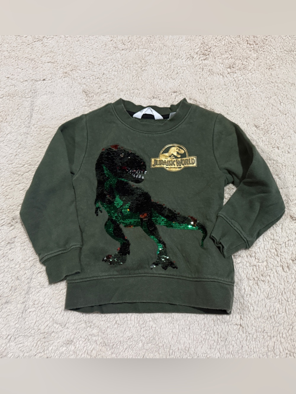H&M Dark Green Sequin Jurassic World Dinosaur Sweater